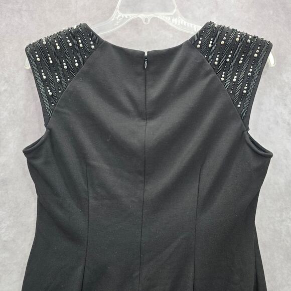 Calvin Klein Black Silver Beaded Knee Length Stretchy Dress Large 12 - Picture 4 of 8